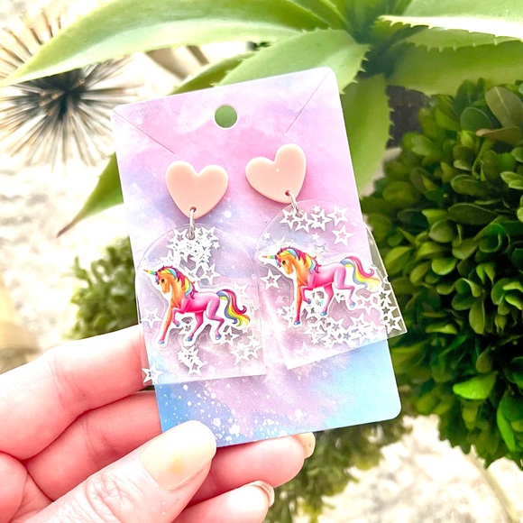 Lisa Frank Unicorn Acrylic Sticker Earrings - Picture 2 of 4